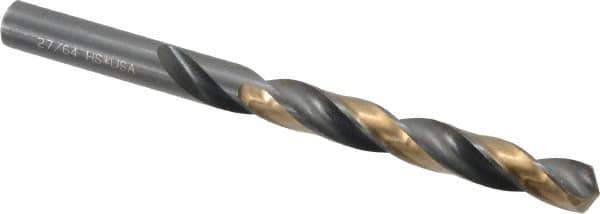 Michigan Drill - 27/64" 118° High Speed Steel Jobber Drill - Oxide/Gold Finish, Right Hand Cut, Spiral Flute, Straight Shank, 5-3/8" OAL, Split Point - Industrial Tool & Supply
