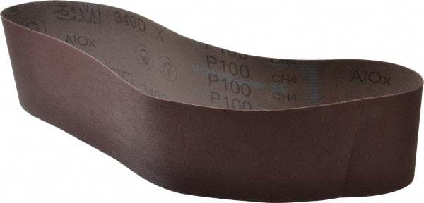 3M - 4" Wide x 36" OAL, 100 Grit, Aluminum Oxide Abrasive Belt - Aluminum Oxide, Fine, Coated, X Weighted Cloth Backing, Series 340D - Industrial Tool & Supply