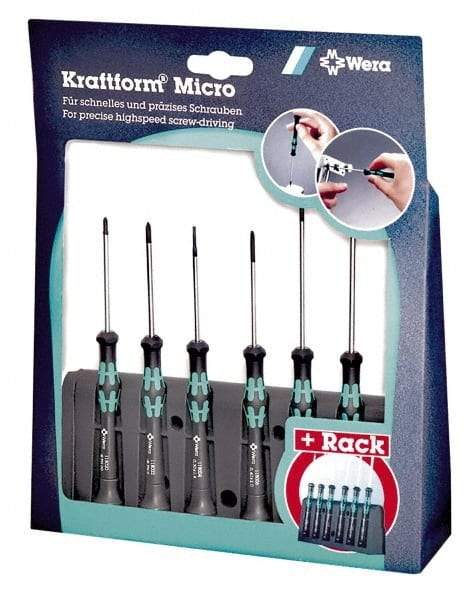 Wera - 6 Piece Phillips & Slotted Screwdriver Set - Round Shank, Ergonomic Handle, Bit Sizes: Philips #0 & #1 - Industrial Tool & Supply
