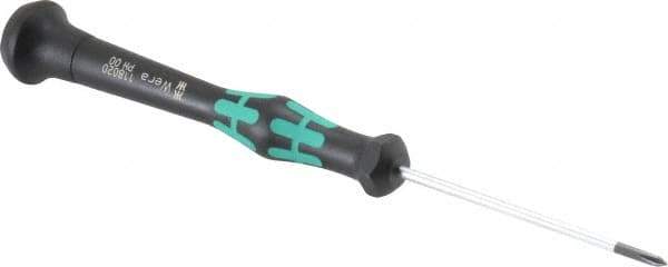 Wera - #00, 6-1/8" OAL, Electronic/Electrostatic Phillips Screwdriver - 2-3/8" Blade Length, Round Shank, Ergonomic Handle - Industrial Tool & Supply