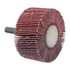 3M - 2" Diam x 1" Face Width, Fine Ceramic Alumina Coated Mounted Flap Wheel - 1/4" Shank Mount, 120 Grit, X Weighted Cloth Backing, 25,000 Max RPM - Industrial Tool & Supply