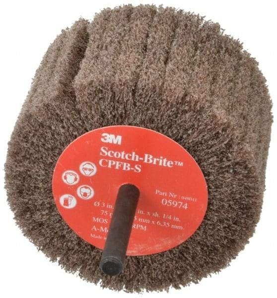 3M - 3" Diam x 1-3/4" Face Width, Medium Aluminum Oxide Nonwoven Mounted Flap Wheel - 1/4" Shank Mount, 8,500 Max RPM - Industrial Tool & Supply