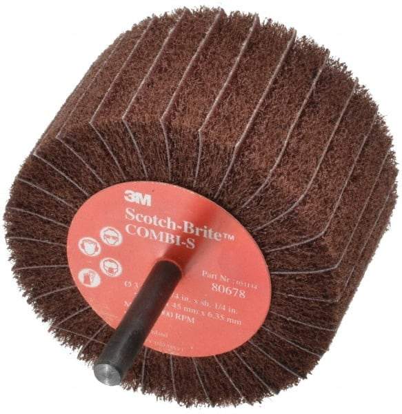 3M - 3" Diam x 1-3/4" Face Width, Fine Aluminum Oxide Coated Mounted Flap Wheel - 1/4" Shank Mount, 120 Grit, X Weighted Backing, 7,500 Max RPM - Industrial Tool & Supply