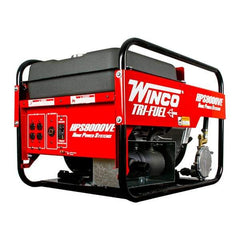 Winco Inc - 3-1/2 hr Full Load Time, 9 kW, Electric/Pull Start, Gasoline, Liquid Propane (LP) & Natural Gas Portable Power Generator - 7 Gal Tank, 32-3/4" Long x 22-1/2" Wide x 22" Deep, 480 cc Engine - Industrial Tool & Supply