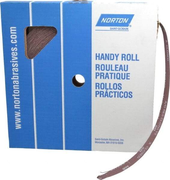 Norton - 1" x 50 Yd 50 Grit Aluminum Oxide Cloth Roll - Coarse Grade, J Weighted Backing - Industrial Tool & Supply