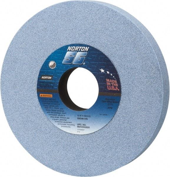 Norton - 12" Diam x 3" Hole x 1-1/2" Thick, I Hardness, 46 Grit Surface Grinding Wheel - Ceramic, Type 1, Coarse Grade, 2,070 Max RPM, Vitrified Bond, No Recess - Industrial Tool & Supply