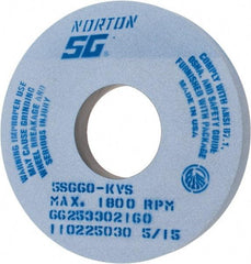 Norton - 14" Diam x 5" Hole x 1-1/2" Thick, K Hardness, 60 Grit Surface Grinding Wheel - Ceramic, Type 1, Medium Grade, 1,800 Max RPM, Vitrified Bond, No Recess - Industrial Tool & Supply