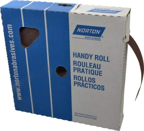 Norton - 1-1/2" x 50 Yd 80 Grit Aluminum Oxide Cloth Roll - Medium Grade, J Weighted Backing - Industrial Tool & Supply