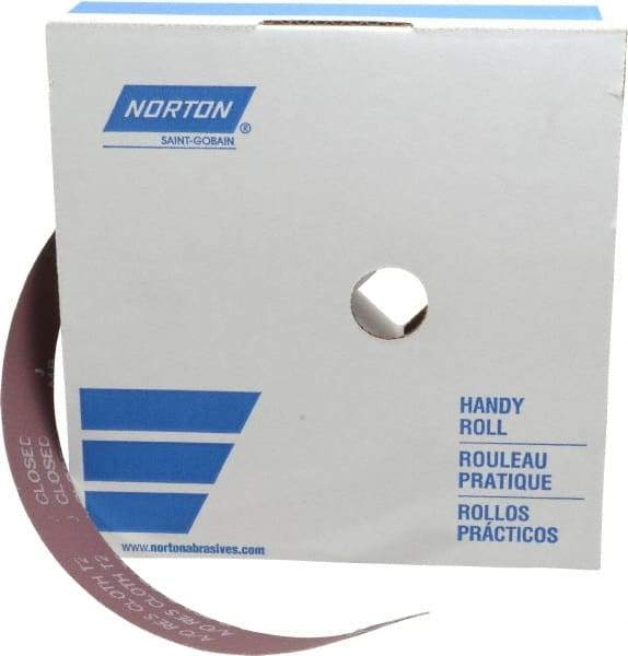 Norton - 1-1/2" x 50 Yd 400 Grit Aluminum Oxide Cloth Roll - Extra Fine Grade, J Weighted Backing - Industrial Tool & Supply