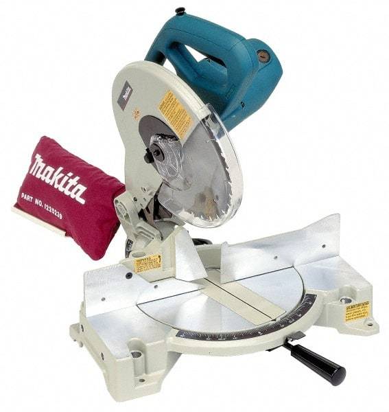 Makita - 15 Amp, 115 Volt, 4,600 RPM, 45° Left Single Bevel Miter Saw - 5/8" Arbor, 10" Blade Diam - Industrial Tool & Supply