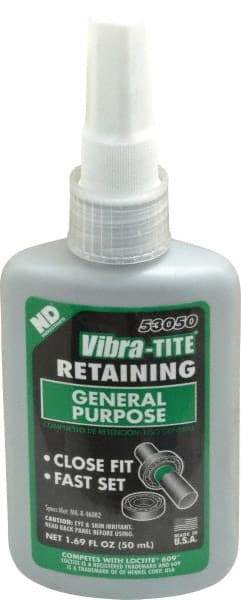 Vibra-Tite - 50 mL Bottle, Green, High Strength Liquid Retaining Compound - Series 530, 24 hr Full Cure Time - Industrial Tool & Supply