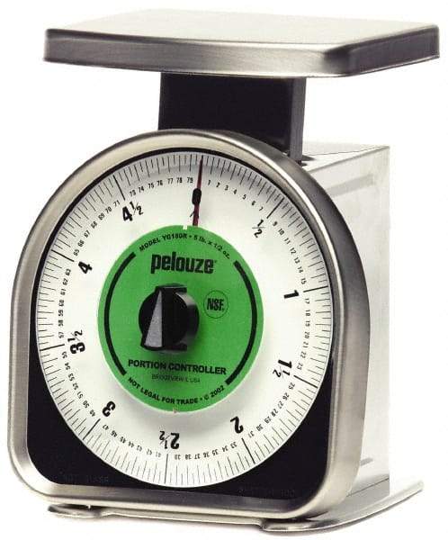 Pelouze - 5 Lb. Capacity, Analog Dial Portion Control Scale - 1/2 oz. Graduation, 6 x 4-3/4" Platform - Industrial Tool & Supply