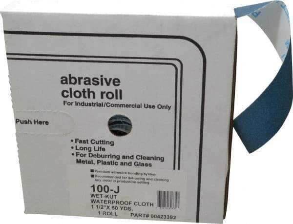 Value Collection - 1-1/2" x 50 Yd 100 Grit Aluminum Oxide Cloth Roll - Fine Grade, J Weighted Backing - Industrial Tool & Supply