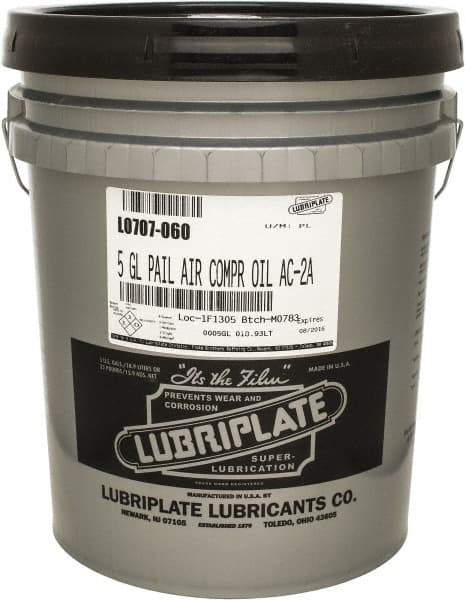 Lubriplate - 5 Gal Pail, ISO 100, SAE 30, Air Compressor Oil - 430 Viscosity (SUS) at 100°F, 63 Viscosity (SUS) at 210°F, Series AC-2A - Industrial Tool & Supply