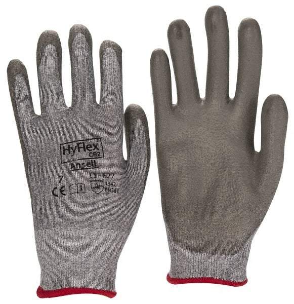 Ansell - Size S (7), ANSI Cut Lvl 2, Abrasion Lvl 6, Polyurethane Coated Cut Resistant Gloves - 8.5" Long, Palm & Fingers Coated, Dyneema/Lycra Lining, Knit Wrist, Gray/Gray, Paired - Industrial Tool & Supply