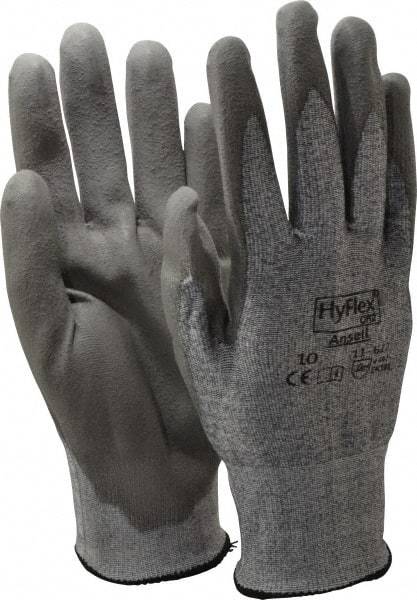 Ansell - Size XL (10), ANSI Cut Lvl 2, Abrasion Lvl 6, Polyurethane Coated Cut Resistant Gloves - 10.5" Long, Palm & Fingers Coated, Dyneema/Lycra Lining, Knit Wrist, Gray/Gray, Paired - Industrial Tool & Supply