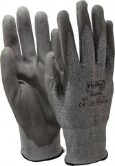 Ansell - Size XL (10), ANSI Cut Lvl 2, Abrasion Lvl 6, Polyurethane Coated Cut Resistant Gloves - 10.5" Long, Palm & Fingers Coated, Dyneema/Lycra Lining, Knit Wrist, Gray/Gray, Paired - Industrial Tool & Supply