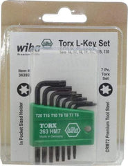 Wiha - 7 Piece T6 to T20 L-Key Short Arm Torx Key Set - T6, T7, T8, T9, T10, T15, T20 Torx Size - Industrial Tool & Supply