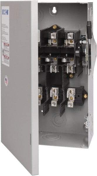 Eaton Cutler-Hammer - 60 Amp, 240 VAC, 3 Pole Fused Safety Switch - NEMA 1, 1 Phase, 3 to 10 hp at 240 VAC (Single Phase), 7-1/2 to 15 hp at 240 VAC (Triple Phase), 3PST Contact Form - Industrial Tool & Supply