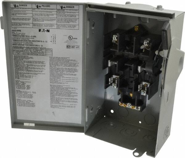 Eaton Cutler-Hammer - 30 Amp, 240 VAC, 2 Pole Fused Safety Switch - NEMA 3R, 3 Phase, 1-1/2 to 3 hp at 240 VAC (Single Phase), 3 to 7-1/2 hp at 240 VAC (Triple Phase), DPST Contact Form - Industrial Tool & Supply