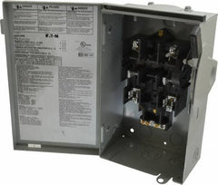 Eaton Cutler-Hammer - 30 Amp, 240 VAC, 2 Pole Fused Safety Switch - NEMA 3R, 3 Phase, 1-1/2 to 3 hp at 240 VAC (Single Phase), 3 to 7-1/2 hp at 240 VAC (Triple Phase), DPST Contact Form - Industrial Tool & Supply