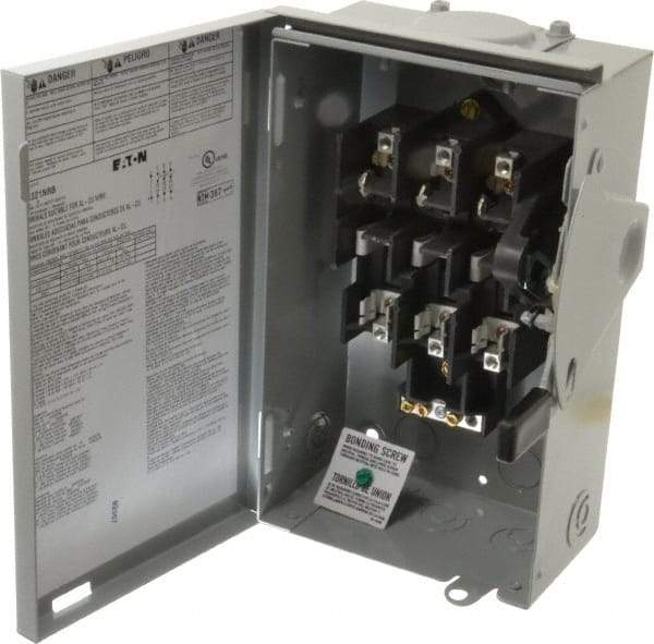 Eaton Cutler-Hammer - 30 Amp, 240 VAC, 3 Pole Fused Safety Switch - NEMA 3R, 3 Phase, 1-1/2 to 3 hp at 240 VAC (Single Phase), 3 to 7-1/2 hp at 240 VAC (Triple Phase), 3PST Contact Form - Industrial Tool & Supply