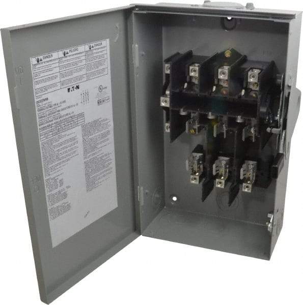 Eaton Cutler-Hammer - 60 Amp, 240 VAC, 3 Pole Fused Safety Switch - NEMA 3R, 3 Phase, 3 to 10 hp at 240 VAC (Single Phase), 7-1/2 to 15 hp at 240 VAC (Triple Phase), 3PST Contact Form - Industrial Tool & Supply