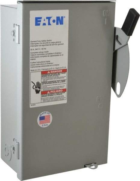 Eaton Cutler-Hammer - 30 Amp, 240 VAC, 3 Pole Nonfused Safety Switch - NEMA 3R, 3 Phase, 3 hp at 240 VAC (Single Phase), 7-1/2 hp at 240 (Triple Phase), 3PST Contact Form - Industrial Tool & Supply