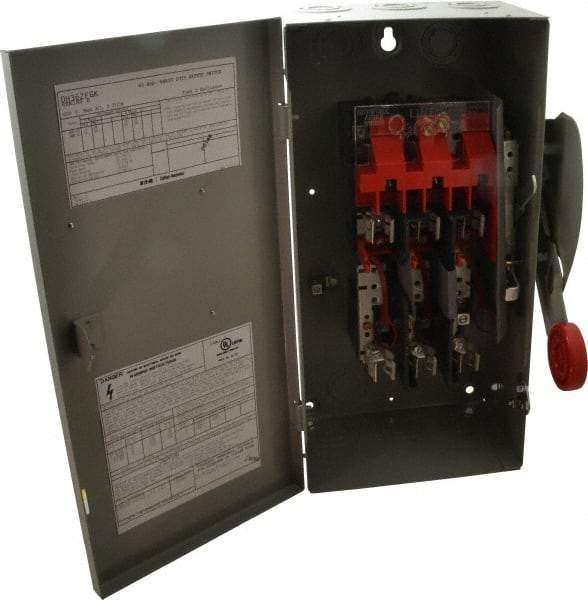 Eaton Cutler-Hammer - 60 Amp, 250 VDC, 480-600 VAC, 3 Pole Fused Safety Switch - NEMA 1, 1 Phase, 20 hp at 480 VAC, 25 hp at 600 VAC (Single Phase), 30 hp at 480 VAC, 50 hp at 600 VAC (Triple Phase), 3PST Contact Form - Industrial Tool & Supply