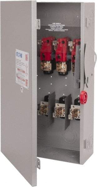 Eaton Cutler-Hammer - 200 Amp, 250 VDC, 480-600 VAC, 3 Pole Fused Safety Switch - NEMA 1, 1 Phase, 50 hp at 480/600 VAC (Single Phase), 125 hp at 480 VAC, 150 hp at 600 VAC (Triple Phase), 3PST Contact Form - Industrial Tool & Supply