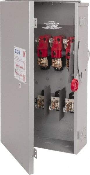 Eaton Cutler-Hammer - 200 Amp, 250 VDC, 480-600 VAC, 3 Pole Fused Safety Switch - NEMA 3R, 3 Phase, 50 hp at 480/600 VAC (Single Phase), 125 hp at 480 VAC, 150 hp at 600 VAC (Triple Phase), 3PST Contact Form - Industrial Tool & Supply
