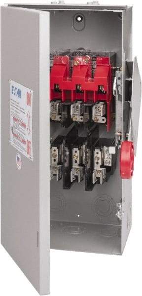 Eaton Cutler-Hammer - 30 Amp, 250 VDC, 480-600 VAC, 3 Pole Fused Safety Switch - NEMA 3R, 3 Phase, 7-1/2 hp at 480 VAC, 10 hp at 600 VAC (Single Phase), 15 hp at 480 VAC, 20 hp at 600 VAC (Triple Phase), 3PST Contact Form - Industrial Tool & Supply