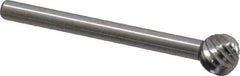 Made in USA - 1/4" Cut Diam, 1/8" Shank Diam, Ball Head Single Cut Burr - High Speed Steel, Radius End, 1/4" LOC, 1-1/2" OAL - Industrial Tool & Supply