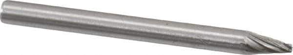 Made in USA - 1/8" Cut Diam, 1/8" Shank Diam, Cone Head Single Cut Burr - High Speed Steel, Point End, 1/4" LOC, 1-1/2" OAL - Industrial Tool & Supply