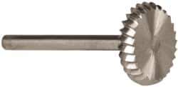 Made in USA - 5/8" Cut Diam, 1/8" Shank Diam, Wheel with Radius Head Single Cut Burr - High Speed Steel, 1/8" LOC, 1-1/2" OAL - Industrial Tool & Supply