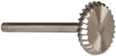 Made in USA - 5/8" Cut Diam, 1/8" Shank Diam, Wheel with Radius Head Single Cut Burr - High Speed Steel, 1/8" LOC, 1-1/2" OAL - Industrial Tool & Supply
