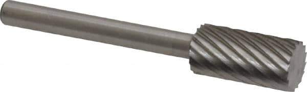 Made in USA - 1/4" Cut Diam, 1/8" Shank Diam, Cylinder Head Single Cut Burr - High Speed Steel, Flat End, 1/2" LOC, 1-1/2" OAL - Industrial Tool & Supply