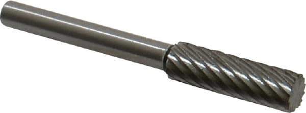 Made in USA - 3/16" Cut Diam, 1/8" Shank Diam, Cylinder Head Single Cut Burr - High Speed Steel, Flat End, 5/8" LOC, 1-1/2" OAL - Industrial Tool & Supply