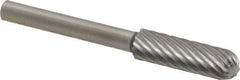 Made in USA - 3/16" Cut Diam, 1/8" Shank Diam, Cylinder with Radius Head Single Cut Burr - High Speed Steel, Radius End, 5/8" LOC, 1-1/2" OAL - Industrial Tool & Supply