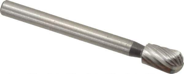 Made in USA - 3/16" Cut Diam, 1/8" Shank Diam, Oval Head Single Cut Burr - High Speed Steel, Radius End, 5/16" LOC, 1-1/2" OAL - Industrial Tool & Supply