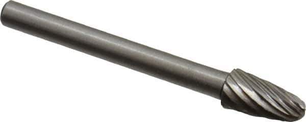 Made in USA - 3/16" Cut Diam, 1/8" Shank Diam, Tree with Radius Head Single Cut Burr - High Speed Steel, Radius End, 3/8" LOC, 1-1/2" OAL - Industrial Tool & Supply