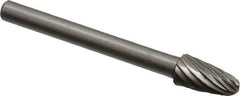 Made in USA - 3/16" Cut Diam, 1/8" Shank Diam, Tree with Radius Head Single Cut Burr - High Speed Steel, Radius End, 3/8" LOC, 1-1/2" OAL - Industrial Tool & Supply