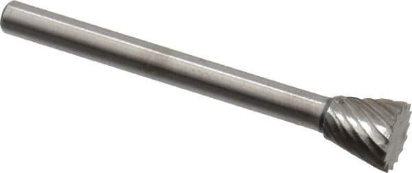 Made in USA - 1/4" Cut Diam, 1/8" Shank Diam, Inverted Cone Head Single Cut Burr - High Speed Steel, Flat End, 1/4" LOC, 1-1/2" OAL - Industrial Tool & Supply