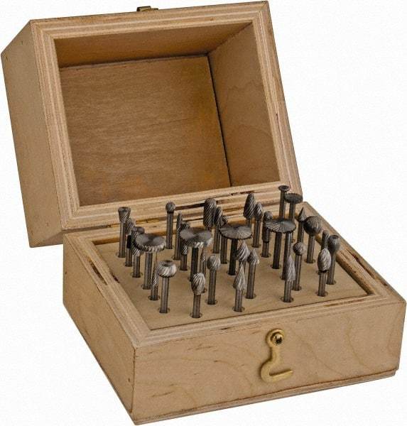 Made in USA - 34 Piece, 1/8" Shank Burr Set - High Speed Steel - Industrial Tool & Supply