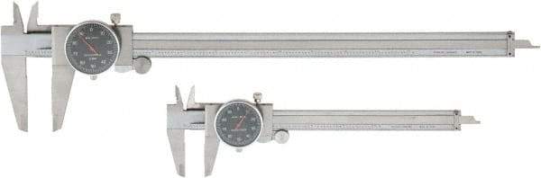 Value Collection - 0 to 6 and 12" Outside Diameter Dial Caliper Set - 0.001" Graduation, 0.1 Range per Revolution, Stainless Steel, Black Face - Industrial Tool & Supply