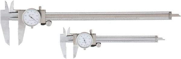 Value Collection - 0 to 6 and 12" Outside Diameter Dial Caliper Set - 0.001" Graduation, 0.1 Range per Revolution, Stainless Steel, White Face - Industrial Tool & Supply