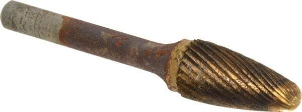 Atrax - 1/2" Cut Diam, 1/4" Shank Diam, Tree Head Double Cut Burr - Carbide, Radius End, 1" LOC, 2-3/4" OAL - Industrial Tool & Supply