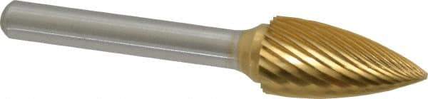 Made in USA - 1/2" Cut Diam, 1/4" Shank Diam, Tree Head Single Cut Burr - Carbide, Point End, 1" LOC, 2-3/4" OAL - Industrial Tool & Supply