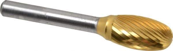 Atrax - 1/2" Cut Diam, 1/4" Shank Diam, Oval Head Double Cut Burr - Carbide, Radius End, 7/8" LOC, 2-3/4" OAL - Industrial Tool & Supply