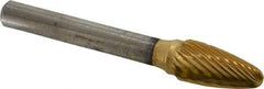 Atrax - 3/8" Cut Diam, 1/4" Shank Diam, Tree with Radius Head Single Cut Burr - Carbide, Radius End, 3/4" LOC, 2-3/4" OAL - Industrial Tool & Supply
